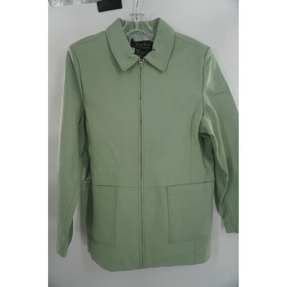 Terry Lewis Classic Luxuries 100% Genuine Leather Zip Jacket Seafoam Green Sz L - Picture 1 of 9